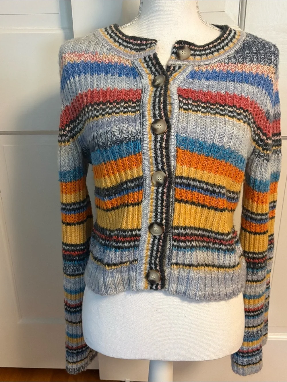 Pilcro Ribbed Multi Stripe Cardigan Sweater - Picture 9 of 12